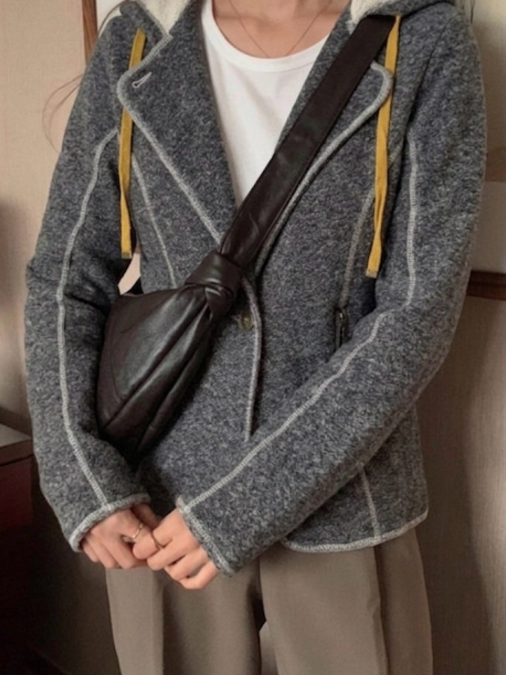 Andrea Jovine Heathered Charcoal Moto Knit Jacket - XS